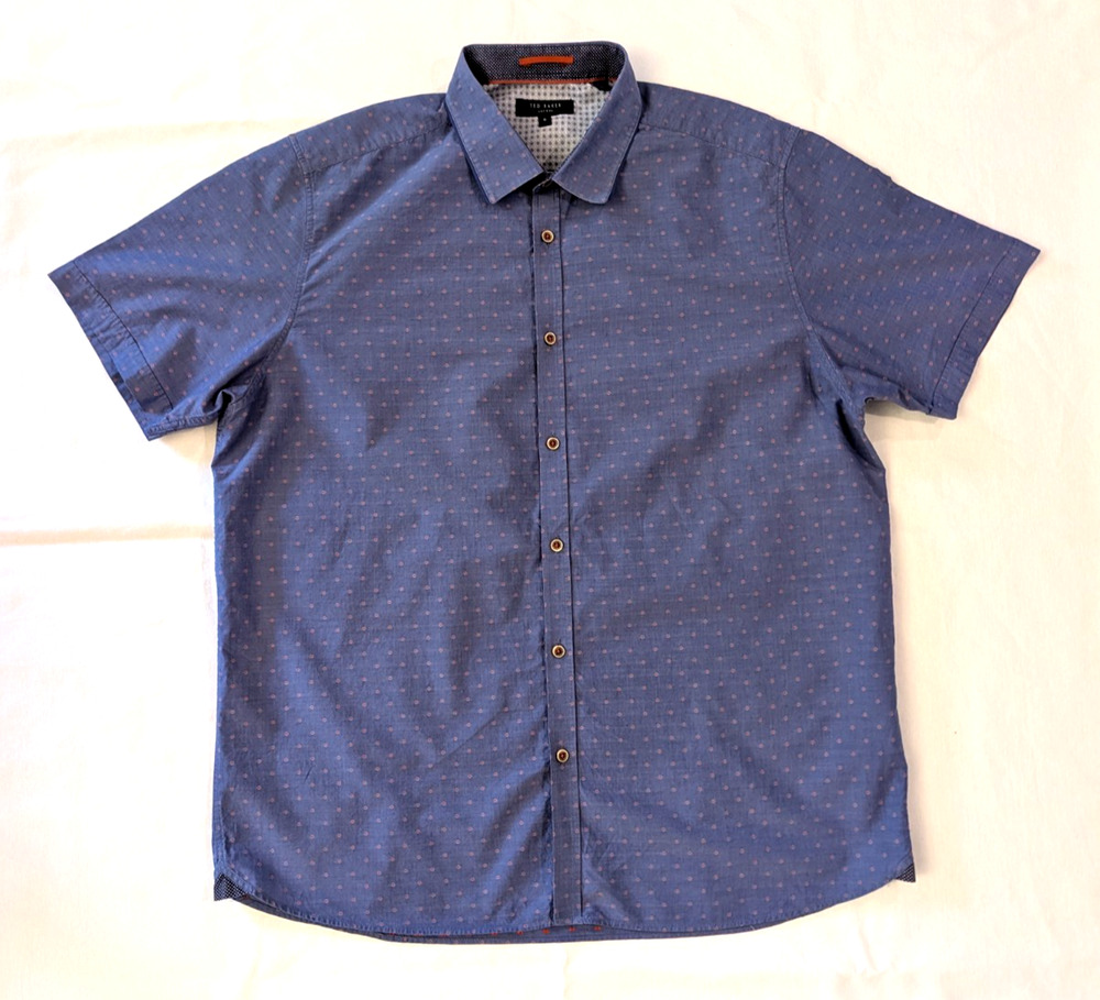 Ted Baker London Mens XL Blue Geometric Dot Cotton Button Front Shirt Size 6
